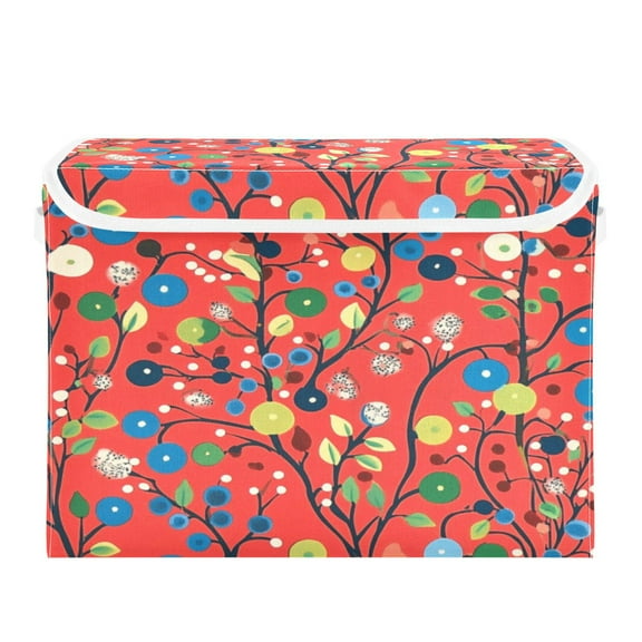 Storage Box With Lid 16.5x12.6x11.8In Foldable Stacked Household Storage Box Red Christmas Leaves