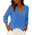 thumbnail image 6 of Chaoheng Short Sleeve Shirts for Women Women's V-Neck Button Placket Top Linen Blend Short Sleeve Tee, 6 of 9