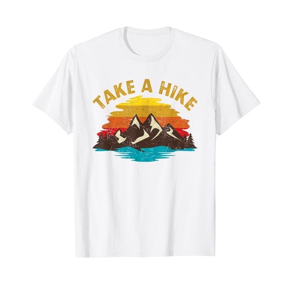 Take A Hike Outdoor Sunset Vintage Style Mountains Nature White T-Shirt Cotton Tee