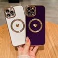 thumbnail image 5 of Compatible with iPhone 12 Pro Max Magnetic Case-6.7 Inch, Luxury Love Heart Pattern Plating Phone Case, Compatible with MagSafe for Women Girls Shockproof Back Cover-Purple, 5 of 10