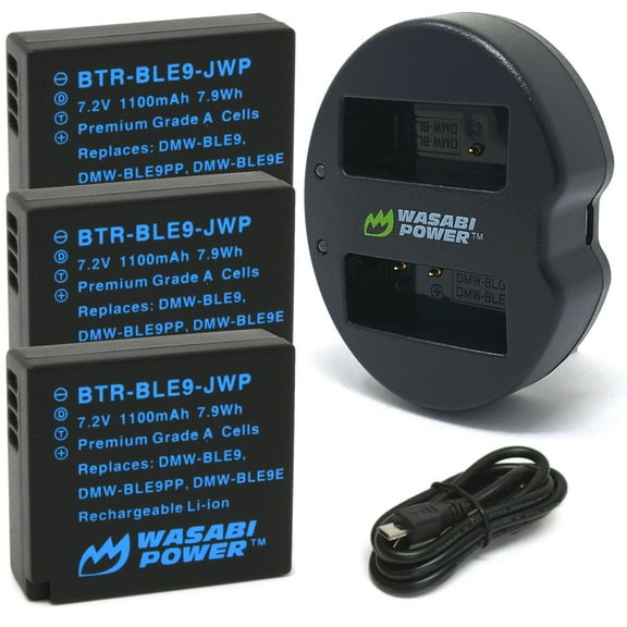 Wasabi Power Battery (3-Pack) and Dual Charger for Panasonic DMW-BLE9, DMW-BLG10
