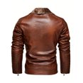 thumbnail image 3 of Warm Fleece Classic Design PU Bomber Jacket, Men's Casual Zip Up Lapel Faux Leather Jacket For Fall Winter, 3 of 5
