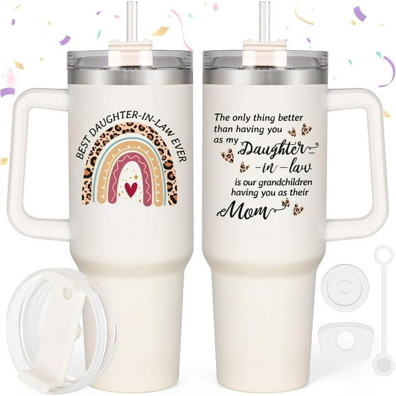 Daughter in Law Gifts, 40 Oz Best Daughter in Law Ever Tumbler Gifts from Mom Mother in Law, Daughter in Law Birthday Gifts(Cream)