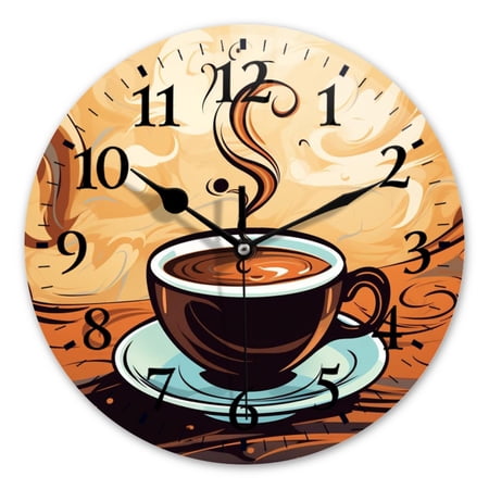 Battery Operated Analog Wall Clocks Non-Ticking Silent Modern Clock Decorative for Home,Office-Steaming Cup Of Coffee With Swirling Steam(10inch)