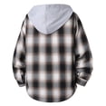 thumbnail image 3 of Sevevn Men's Plaid Flannel Shirt Hooded Jacket Long Sleeve Button Dual Pocket Loose Casual Fall Shacket Outerwear Coat Khaki 4XL, 3 of 8