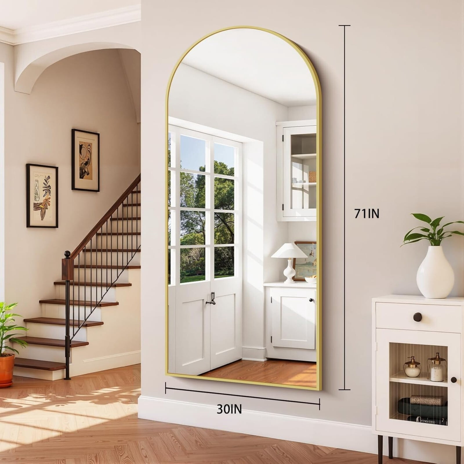 AUROMIR 71"x30" Arched Full Length Mirror Large Floor Mirror with Metal Frame, Gold