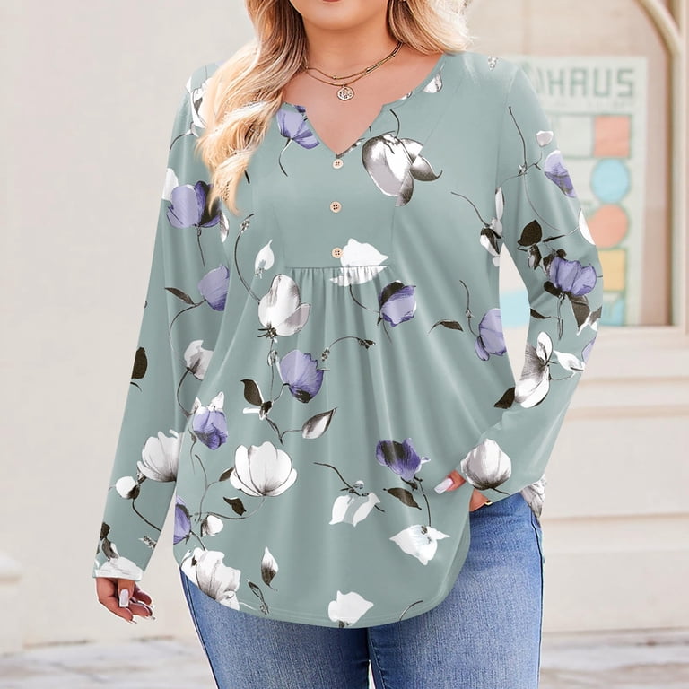 womens plus size dress tops IN'VOLAND Womens Plus Size Summer Tunic Tops V Neck Floral Short Sleeve T Shirts Dressy Blouse Casual Spring Outfits at Amazon Women's Clothing store