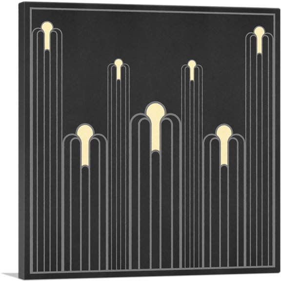 ARTCANVAS Art Deco Tan Black Gray Design on Square Canvas Art Print - Size: 18" x 18" (0.75" Deep)
