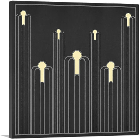 ARTCANVAS Art Deco Tan Black Gray Design on Square Canvas Art Print - Size: 36" x 36" (0.75" Deep)