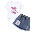 thumbnail image 4 of WUANDIXFA Kid Girls Clothes Outfits Cute Sweet Bowknot Print Denim Short Summer Clothing Set (White1, 6-7 Years), 4 of 4