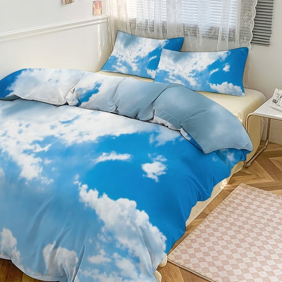 Blue Sky White Cloud Scenery Natural Duvet Cover Set Bedding Set Polyester Quilt Cover for Bedroom Decoration