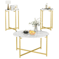 thumbnail image 2 of Baxluxe Marble Coffee Table Set, 3 Pieces Round Center Table with 2 End Tables, Faux Marble Middle Tea Table and Side Tables Set with Metal Frame, Living Room Table Set for Home, Office, White+Gold, 2 of 10