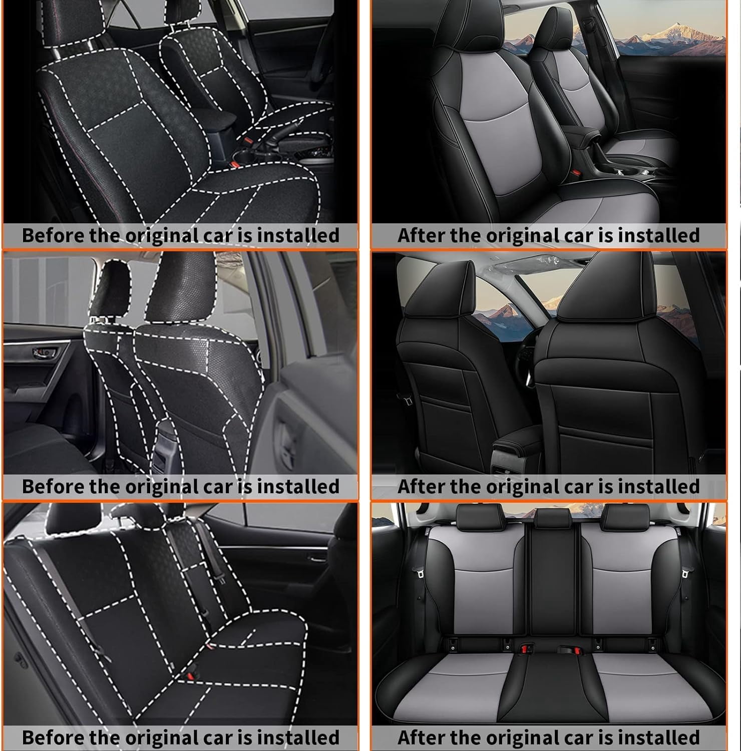 AOMSAZTO Custom Fit Seat Covers for Toyota RAV4: 2019 2020 2021 2022 2023 2024 2025 LE XLE XLE Premium Limited-Faux Leather Full Set Compatible Airbag Seat Protector Black&Grey