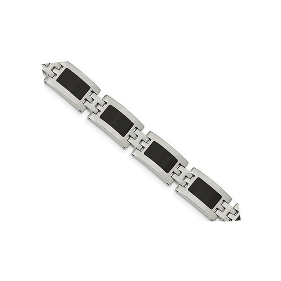 Gem & Harmony Mens Stainless Steel Bracelet with Black Enamel (9 inches ) for Men
