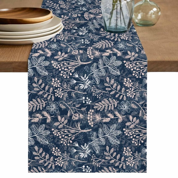 Table Runner 72 Inches Long for Kitchen Dining, Dandelion Dresser Scarf Farmhouse, Dining Table Decorations for Wedding/Parties, Navy Blue Flowers Modern Minimalist Spring 18 x 72 In