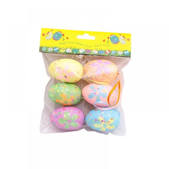 BOLLSLEY 6pcs Hanging Foam Easter Eggs Speckled Eggs Ornaments Decorative Easter Eggs in Transparent Packing Box