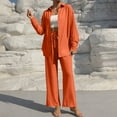 thumbnail image 4 of YOIAVAIOY Women's 2 Piece Holiday Set Long Shirts and Wide Leg Pants Beach Suit Casual Solid Sets Fall Matching Lounge Outfits Orange XXL, 4 of 9