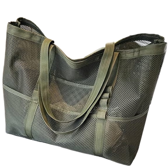 Adyehh Mesh Beach Bag, Large Beach Tote with Zipper Pocket, Toys Pool Bag for Family Travel Vacation Cruise Essentials, Green