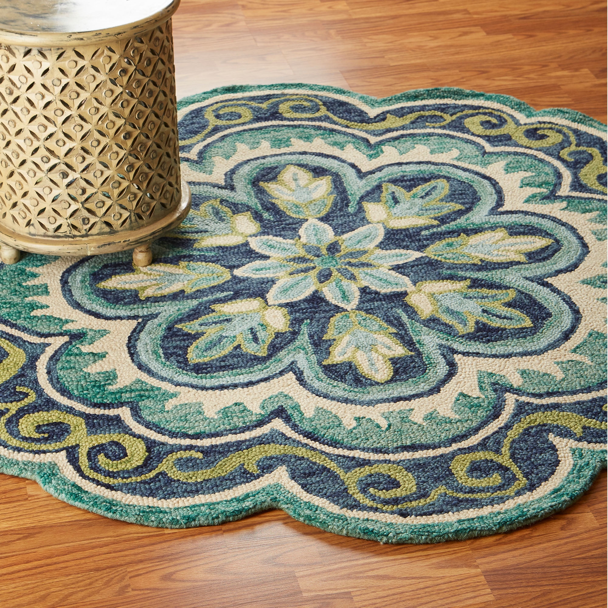Ox Bay Emily 5' Round Green Floral Medallion Indoor Area Rug
