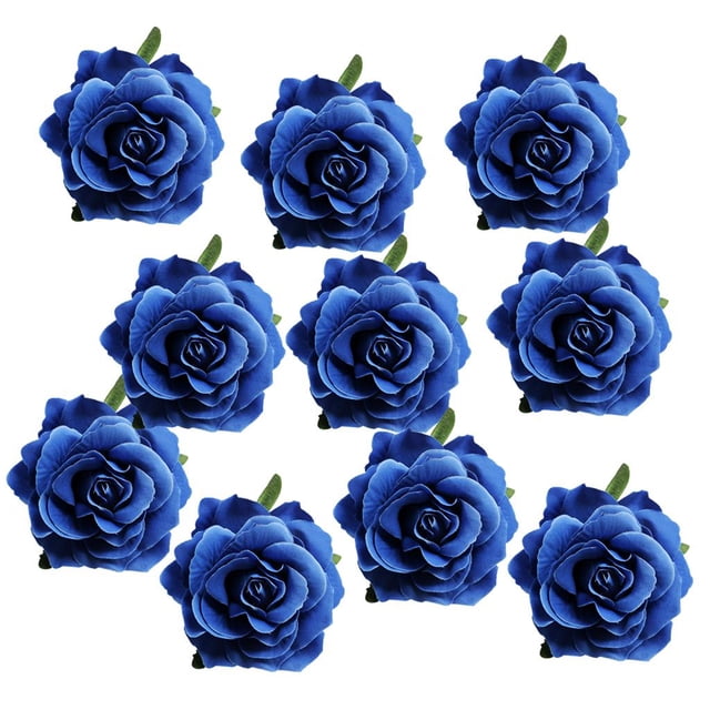 10 rosas artificiales de seda para decoración de bodas, coches o primavera (manualidades). R: azul oscuro