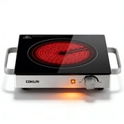 COKLAI Infrared Glass Electric Hot Plate, Portable Single Burner with Adjustable Temperature, Easy-Clean Surface, Compact Cooktop for Kitchen, Dorm, RV & Camping