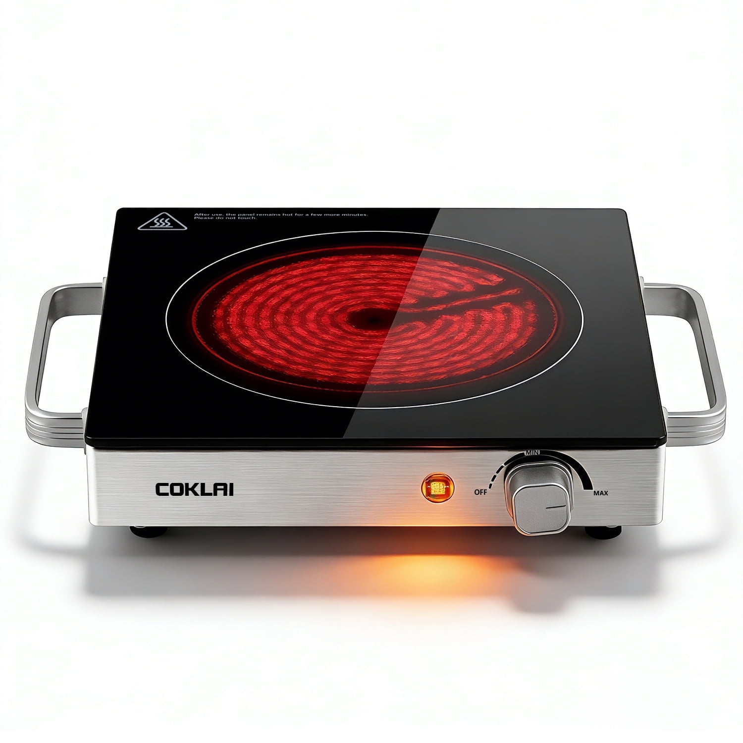 COKLAI Infrared Glass Electric Hot Plate, Portable Single Burner with Adjustable Temperature, Easy-Clean Surface, Compact Cooktop for Kitchen, Dorm, RV & Camping