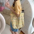 thumbnail image 6 of Girl Casual Large Capacity Handbags Vintage Floral Cotton Fabric Tote Bags Book Bag Shopping Bags Shoulder Bag 2, 6 of 8