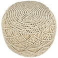 thumbnail image 4 of Northlight 18" Solid Cream Macrame Round Handmade Natural Cotton Pouf Ottoman, 4 of 9