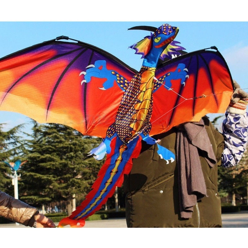 Classical Large 3D Dragon Kite Single Line w/ Tail Outdoor Sports Toy Kids Gifts 