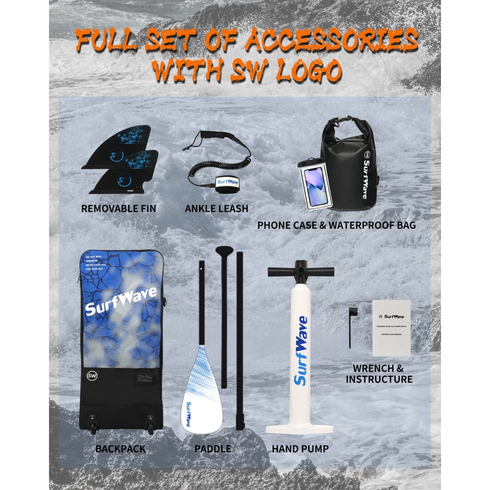 11' x 34" x 6" Inflatable Stand Up Paddle Board, All-inclusive SUP with Accessories, Blue
