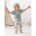 thumbnail image 5 of CARETOO Newborn Baby Girl Clothes Ruffle Pants Headband 3pcs Cotton Fabric  Casual Outfits 0-18M, 5 of 11