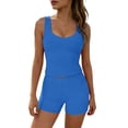 thumbnail image 2 of Mifsaly Yoga Sets for Women 2 Piece High Waisted Tummy Control Biker Shorts and Square Neck Athletic Tank Tops Seamless Gym Running Workout Matching Outfits Blue,M, 2 of 8