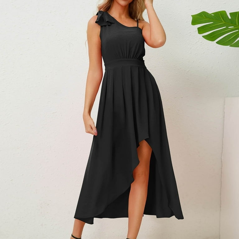 Sexy Dresses for Women Sleeveless Irregular Spaghetti Strap Bowknot High  Waisted Sundresses Loose Solid Pleated Asymmetrical High Low Hem Midi Dress  - Walmart.com