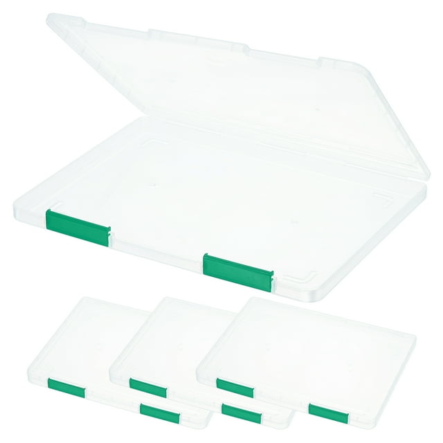 Uxcell Clear A4 File Portable Project Case with Buckle Plastic Storage Box for 8.5" x 11" Letter Paper Scrapbook Paper Storage Boxes, 4Pcs, 12.2"x9.1"x0.8", Dark Green