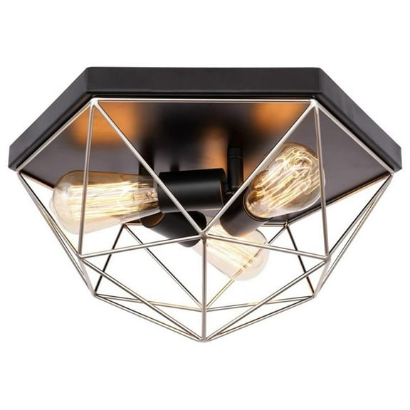 Woodbridge Lighting Lanning 3-Light Metal Flush-Mount in Nickel/Black