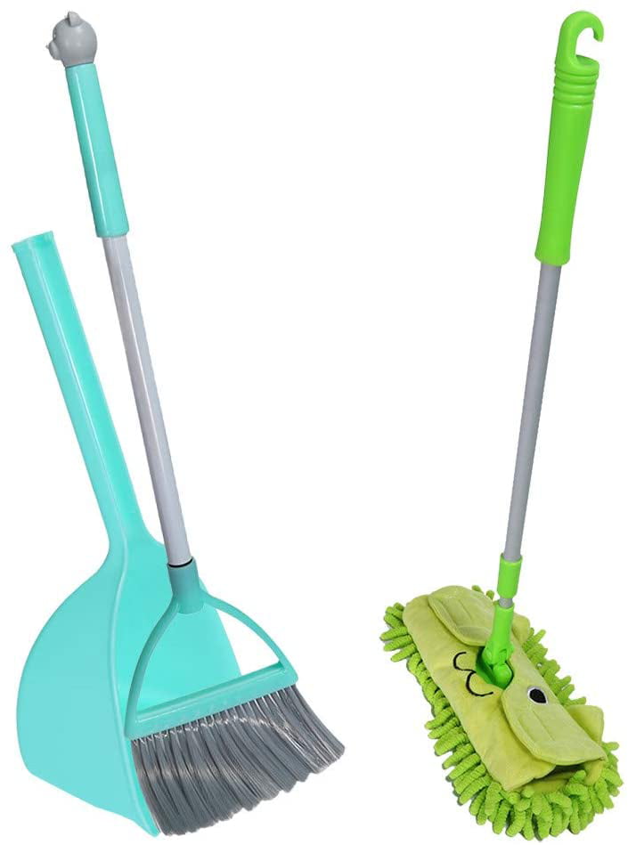 Small Toddlers Broom for Boys and Girls Toy Broom Cleaning Set Combo Blue Kids Mini Broom and Dustpan Set