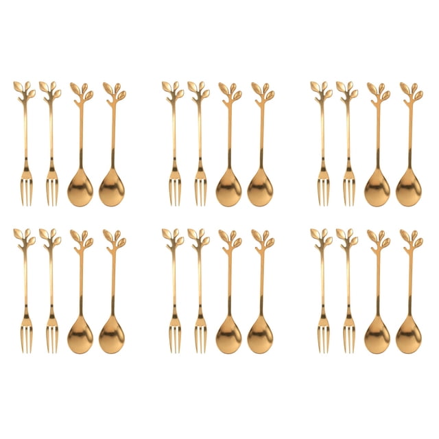 Paquete de 24 (12 Cucharas 12 Tenedores) Juego de Tenedor de Postre Aperitivo Y Cuchara de Café Expreso Demitass Pequeño, Juego de Cucharitas de Té 4.7 Pulgadas