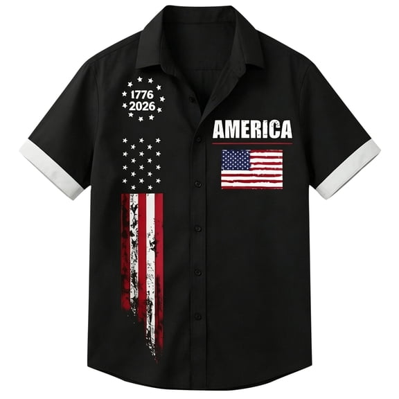 WEIGFI Toddler Baby Boys T-Shirts Independence Day American Flag Graphic Print Patriotic Short Sleeve Casual Summer Lapel Cute Beach Top,Black1,5-6 Years