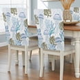 thumbnail image 2 of Summer Ocean Coral Jellyfish Chair Covers Set of 6 Nautical Coastal Watercolor Blue Sea Chair Back Covers Stretch Removable Washable Slipcovers Protector for Dining Room Kitchen Party Decor, 2 of 9