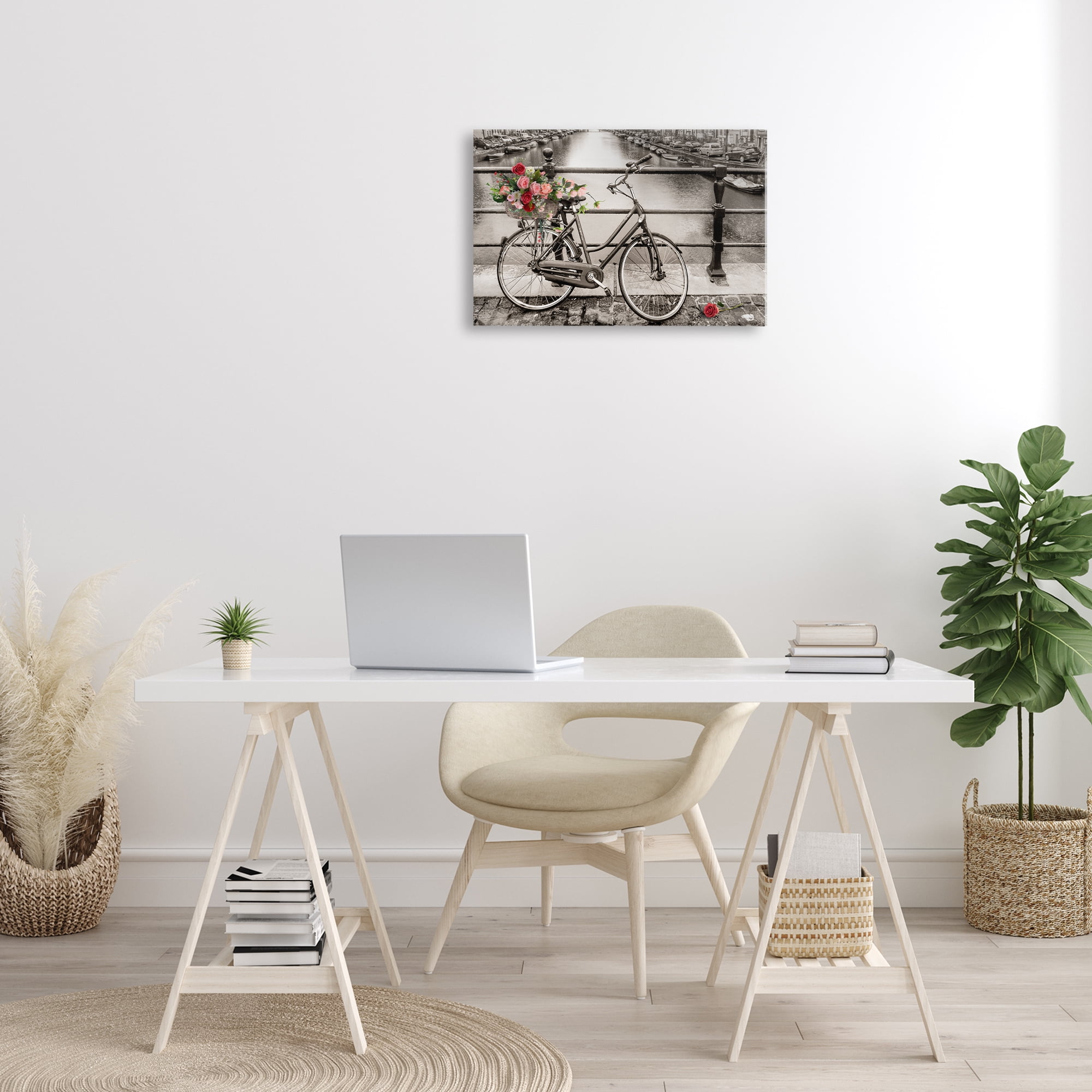 Stupell Industries Rose Filled Bike over Canal Transportation Painting Wrapped Canvas Art Print Wall Art, 24 x 16