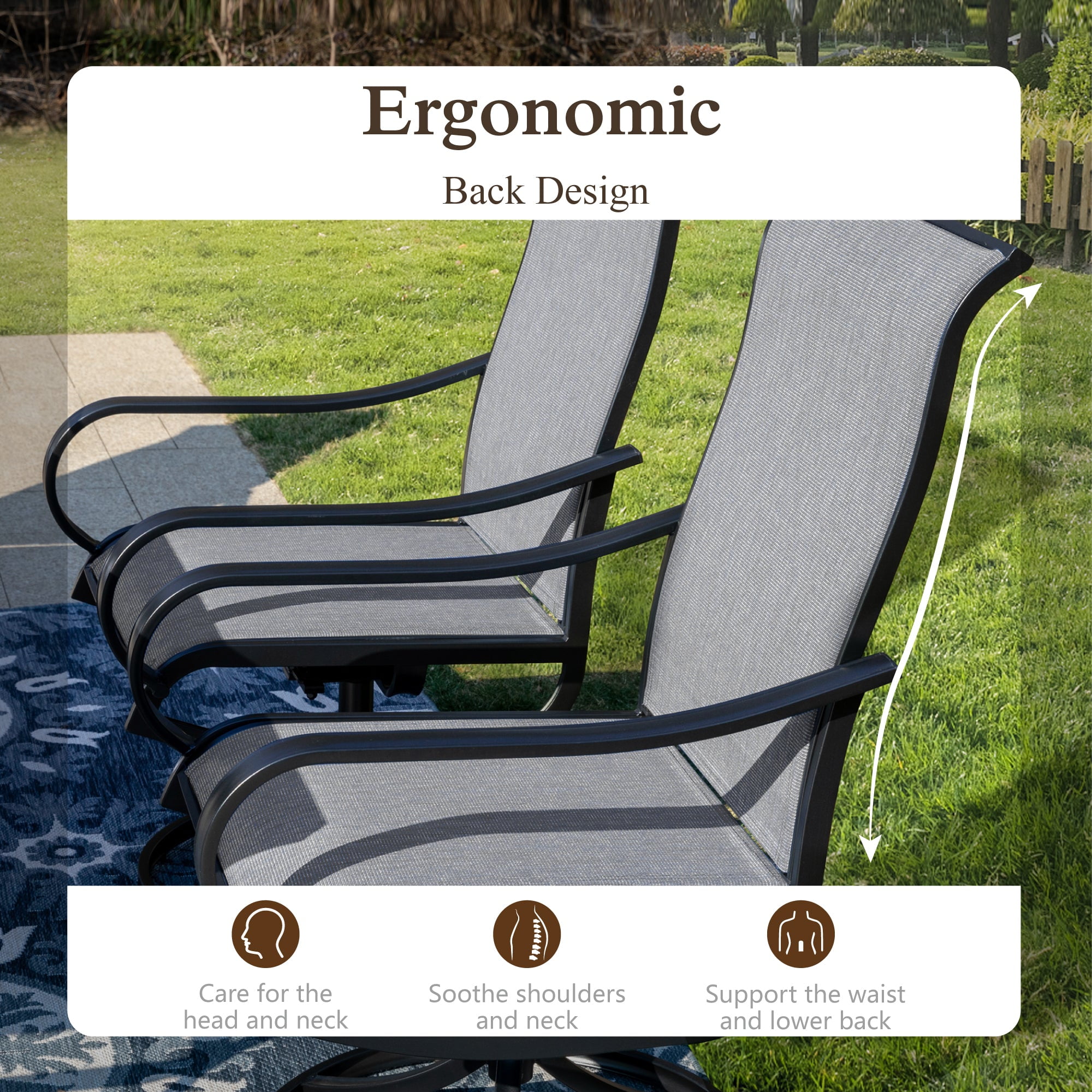 Sophia & William 2Pcs Patio Dining Swivel Chairs Set Outdoor Textilene Chairs, Gray