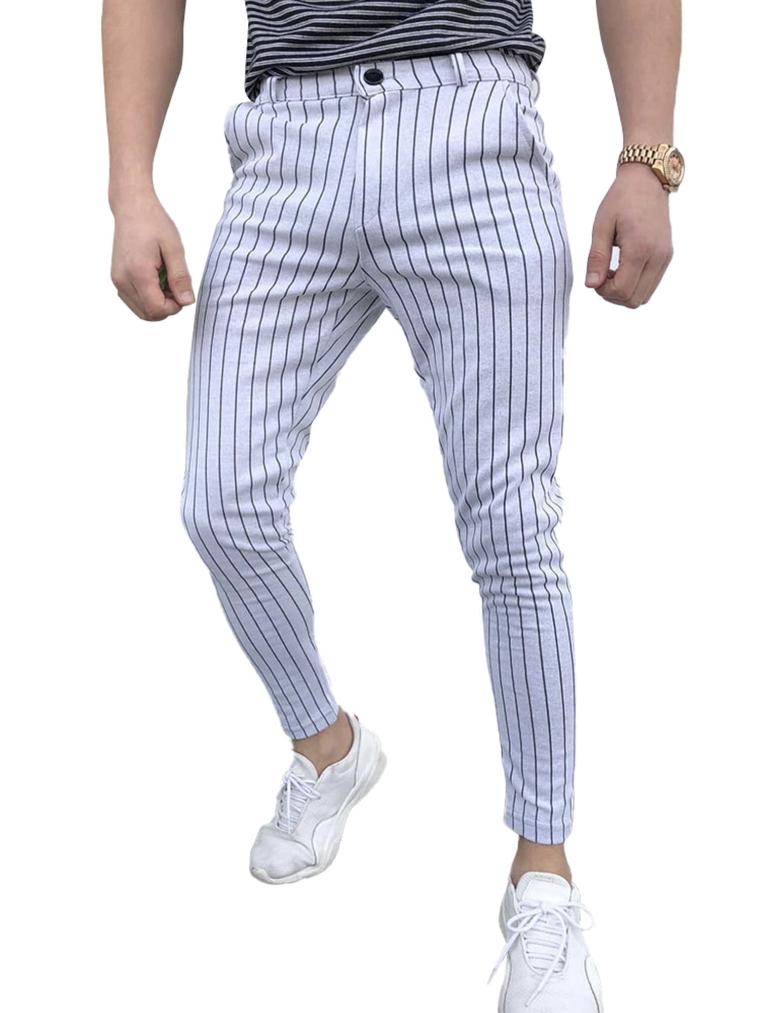 Men Striped Slim Fit Pencil Pants 