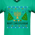 thumbnail image 4 of Inktastic Happy Chrismukkah Sweater Style with Menorah and Trees Women's V-Neck T-Shirt, 4 of 5