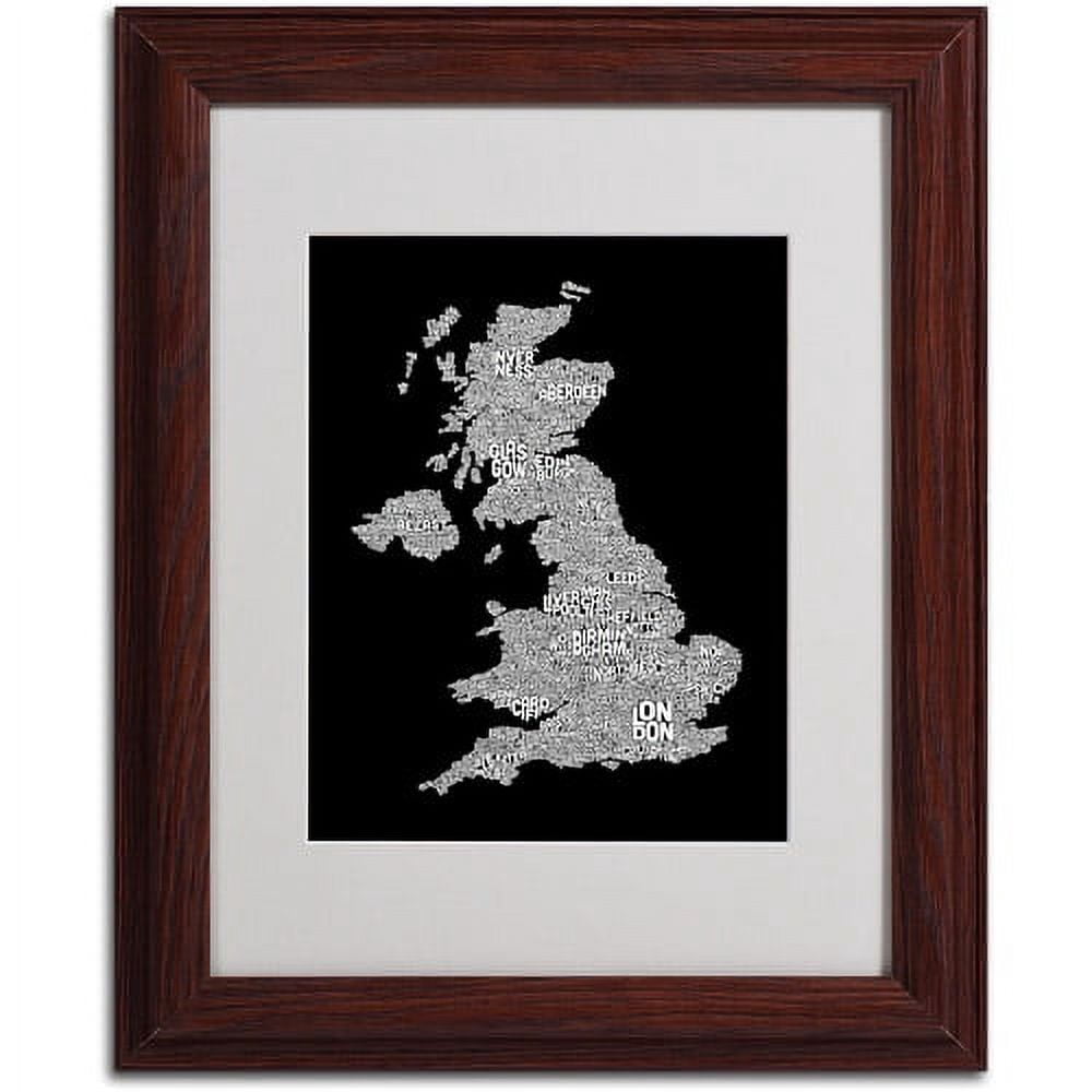 Trademark Fine Art "UK Cities Text Map 6" Matted Framed Art by Michael Tompsett