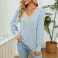 thumbnail image 4 of BLVB Womens V Neck Lace Crochet Fall Long Sleeve Tee Shirts Knit Ribbed Tops Fashion Clothes Tunics Blouses Light Blue, 4 of 7