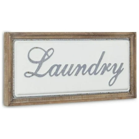 Contemporary Home Living 23.5" White and Brown Laundry Rectangular Wall Sign