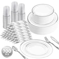 thumbnail image 3 of Daluvenix 700 Silver Plastic Dinnerware Set for 100 Guests, Silver Plastic Plates for Party, 100 Disposable Plates, 100 Dessert Plates, 100 Napkins with Silverware, 100 Cups, 3 of 11