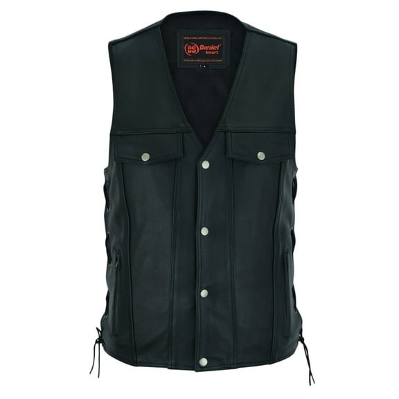 Daniel Smart XS to 10XL Biker Vest for Men Leather motorcycle Vest with Unique Side Laces Design