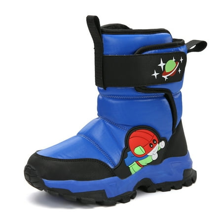 

Boys Girls Winter Snow Boots Waterproof Non Slip Cleat Faux Fur Lining Windproof Hook and Loop for Outdoor