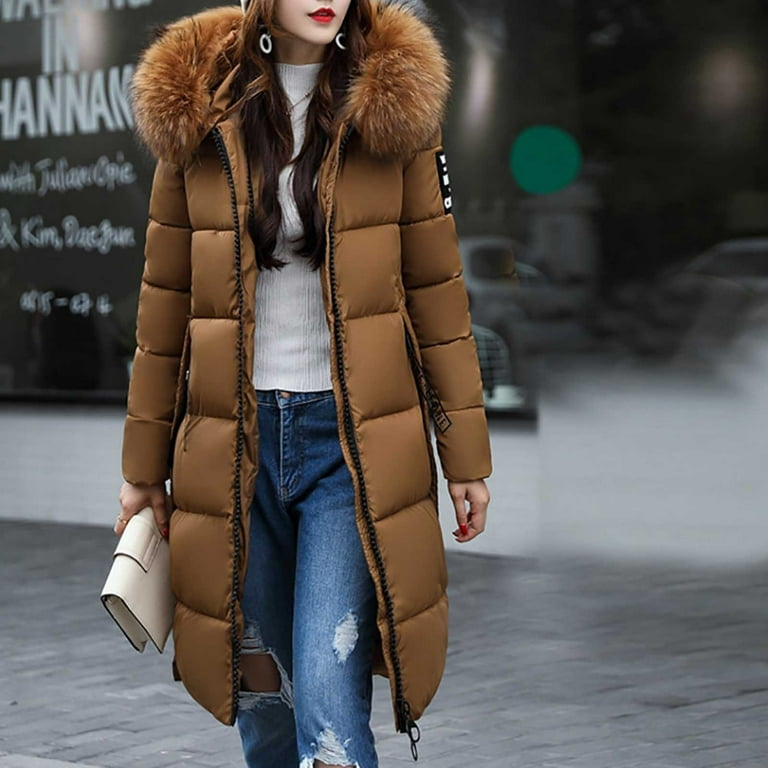 UTTOASFAY Winter Coats Jackets for Women Clearance Plus Size Women Fashion  Long Collar Padded Coat Slim Thick Coat Warm Cotton Down Jacket Rollbacks